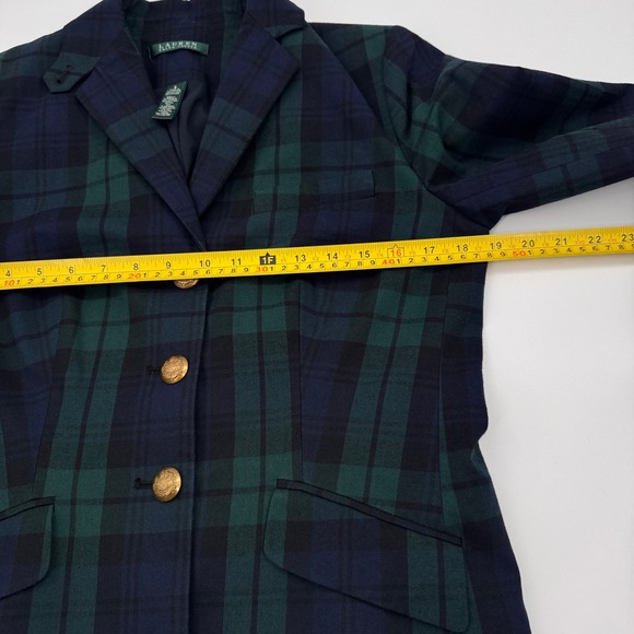 Lauren Ralph Lauren Black Watch Plaid Blazer Gold Crest Buttons Size 8 - Picture 14 of 16